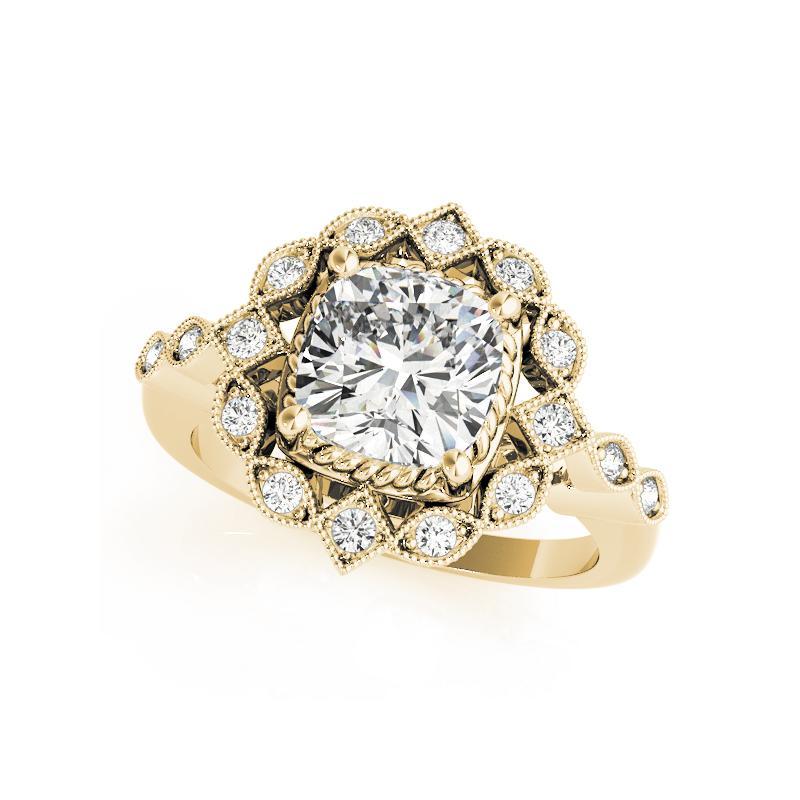 Taglio cuscino GIA 2,01ct Cuscino Milgrain Anello di diamanti in oro giallo con fiore aureolato a corda ritorta in vendita
