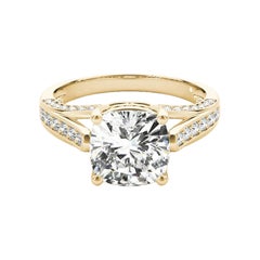 GIA 2.01ct Anello con diamanti a cuscino e nastro Pave per cattedrale in oro giallo