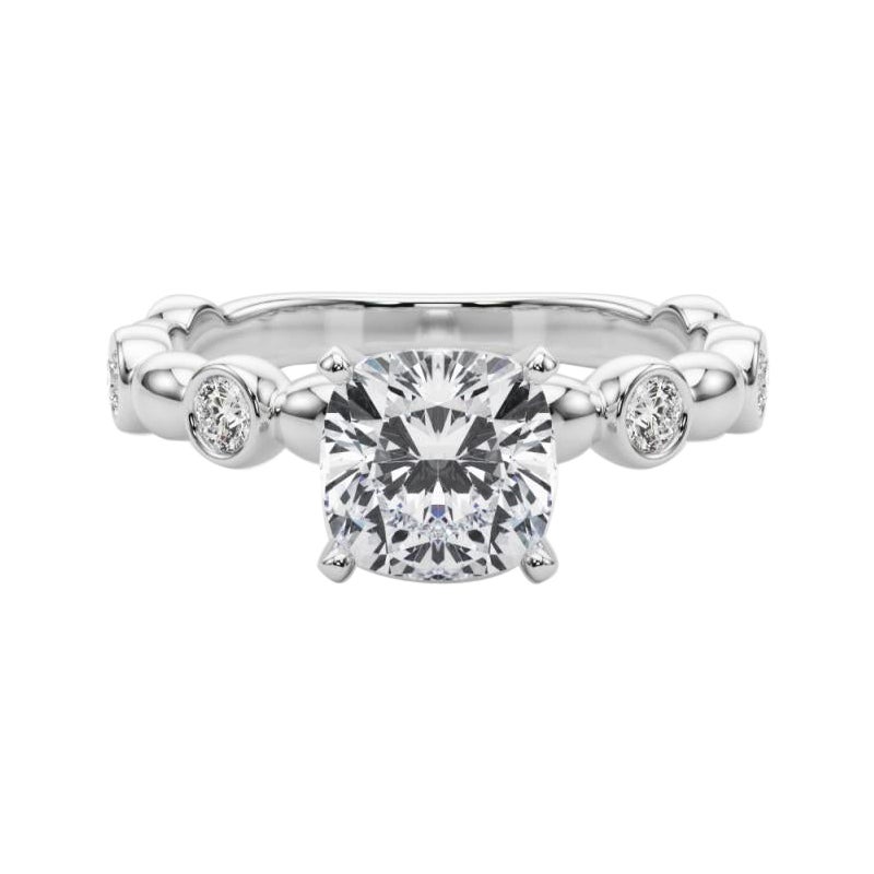 GIA 2.01ct Cushion Side Stone Bezel Band Solitaire White Gold Diamond Ring