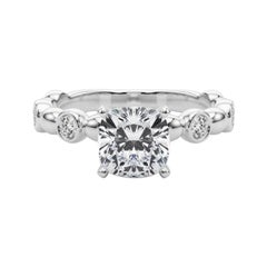 GIA 2.01ct Cushion Side Stone Bezel Band Solitaire White Gold Diamond Ring