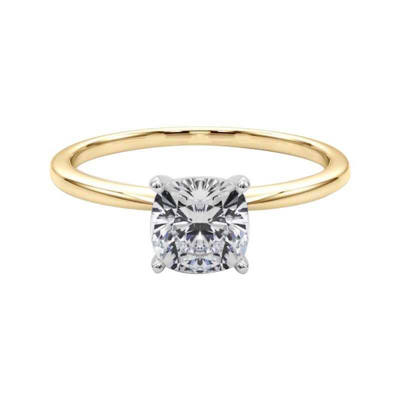GIA 2.01ct Cushion Slim Band Prong Set Solitaire 18K Yellow Gold Diamond Ring