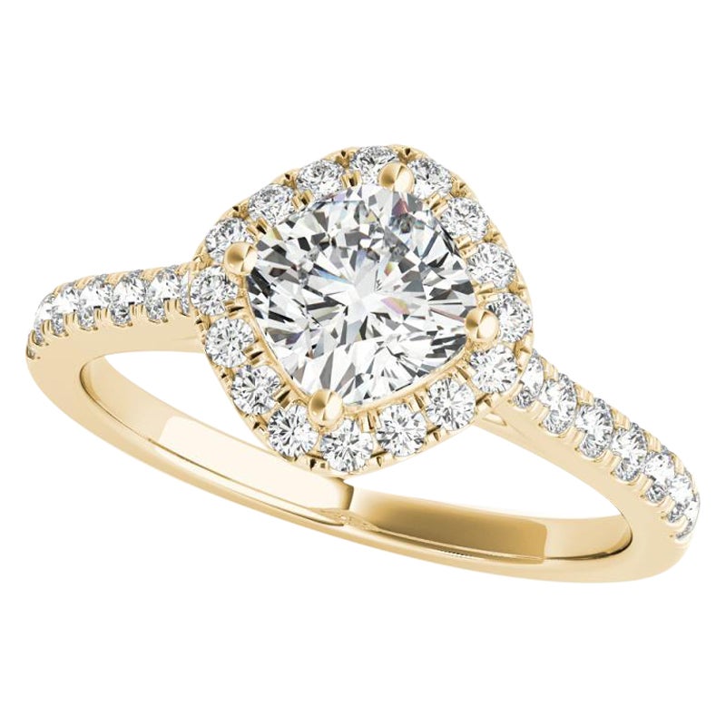 GIA 2.01ct Cushion Square Halo Filigree Flower Pave Yellow Gold Diamond Ring