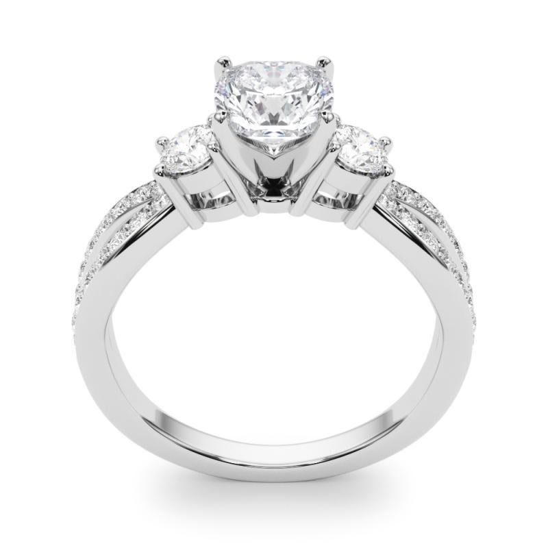Women's GIA 2.01ct Cushion Three-Stone Split Shank Pave 18K White Gold Diamond Ring For Sale