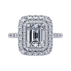 Bespoke Platinum GIA 2.98 CT E VS1 Emerald Round Halo Diamond Engagement Ring