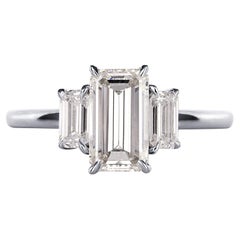 GIA 2.01ct Emerald Cut 3 Stone Diamond Engagement Wedding Platinum Ring