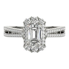 GIA 2.01ct Emerald Snowflake Cluster Split Shank 18K White Gold Diamond Ring