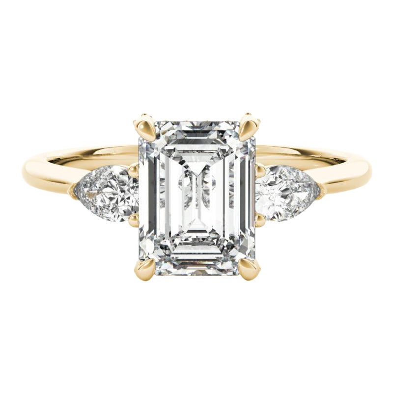 GIA 2,01ct Smeraldo a tre pietre decorato Gallery Anello con diamanti in oro giallo 18K