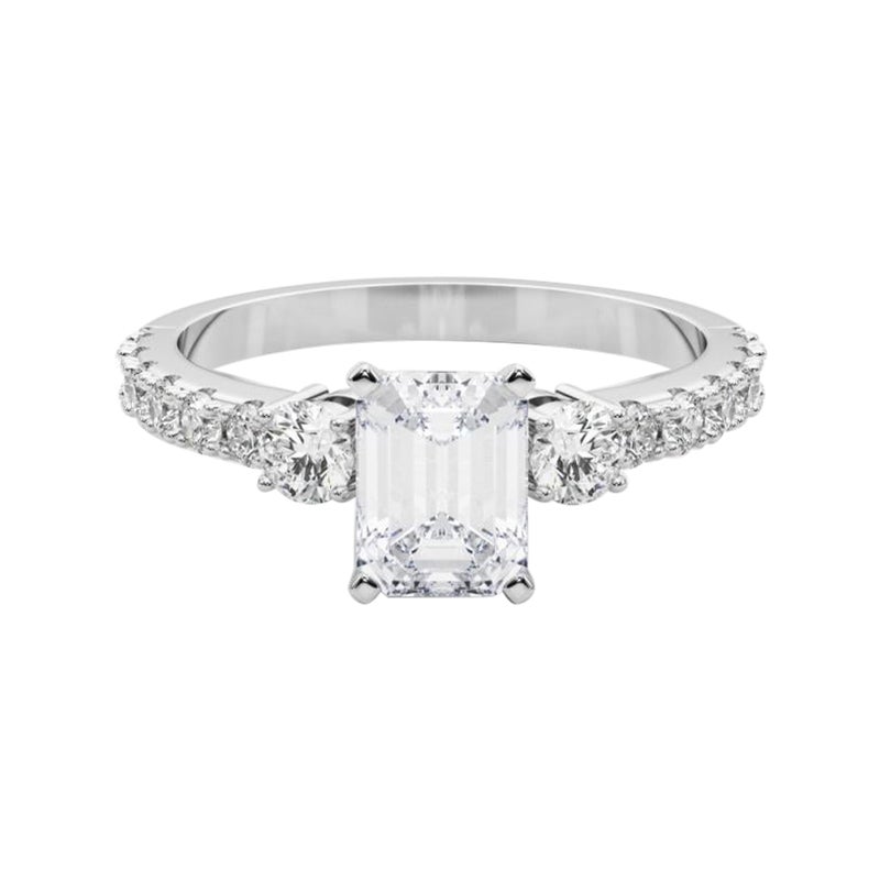 GIA 2.01ct Smeraldo a tre pietre con gambo di diamante  Anello con diamante