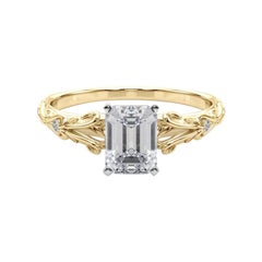 GIA 2.01ct Emerald Vintage 3-Stone Heart & Vine 18K Yellow Gold Diamond Ring