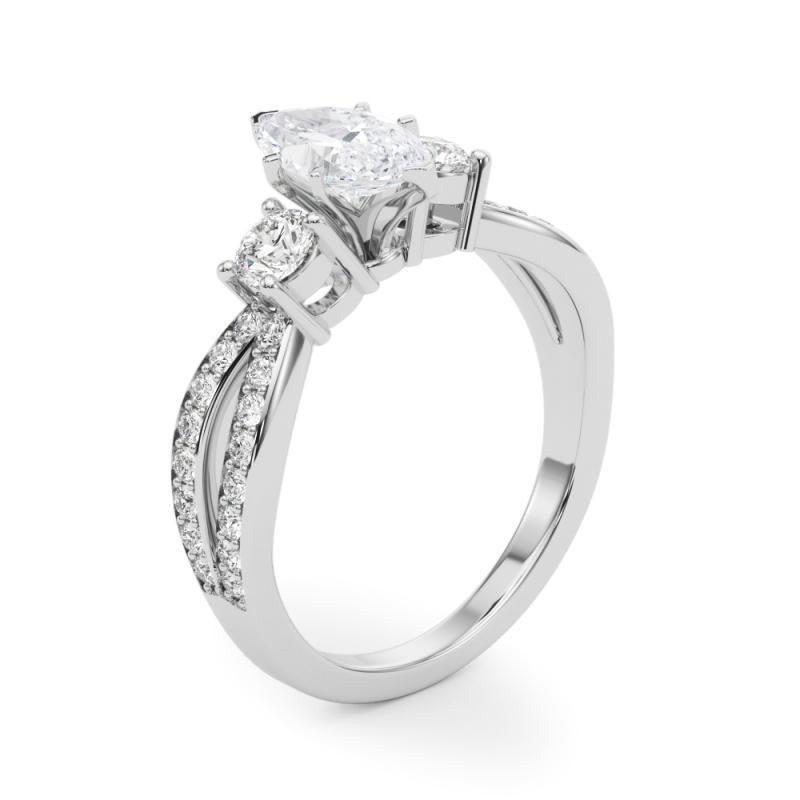 GIA 2.01ct Marquise Three-Stone Split Shank Pave 18K White Gold Diamond Ring en vente 1