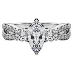 GIA 2,01ct Marquise Drei-Stein Split Shank Pave 18K Weißgold Diamantring