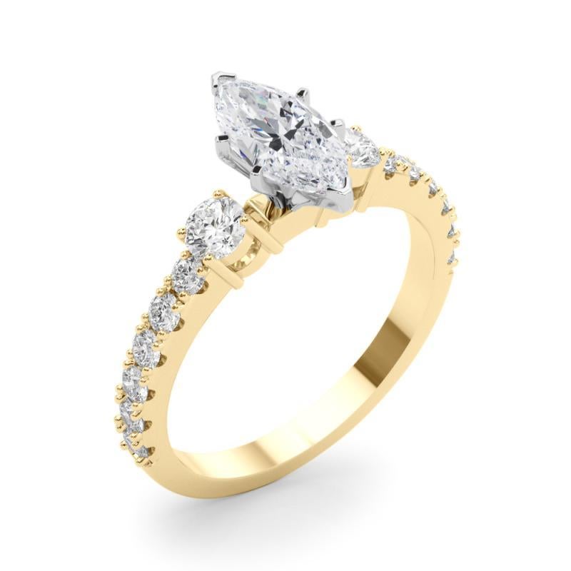 GIA 2.01ct Marquise Three-Stone with Diamond Shank 18K Yellow Gold Diamond Ring (bague à diamant en or jaune 18K) Pour femmes en vente