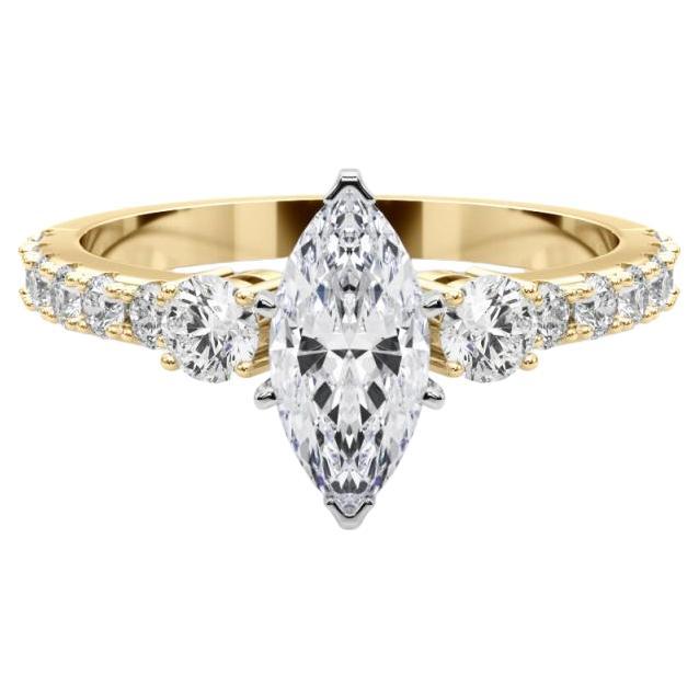 GIA 2.01ct Marquise Three-Stone with Diamond Shank 18K Yellow Gold Diamond Ring (bague à diamant en or jaune 18K)