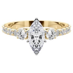 GIA 2.01ct Marquise Three-Stone with Diamond Shank 18K Yellow Gold Diamond Ring (bague à diamant en or jaune 18K)