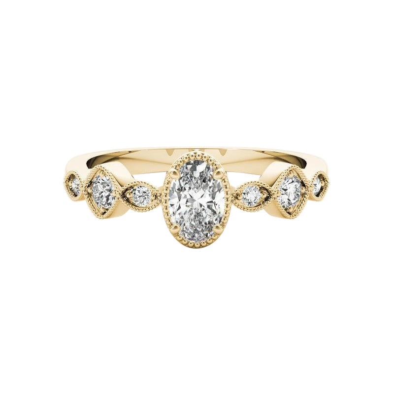 GIA 2,01ct Anello ovale con castone e pietre multiple a grana fine in oro giallo 18 carati in vendita