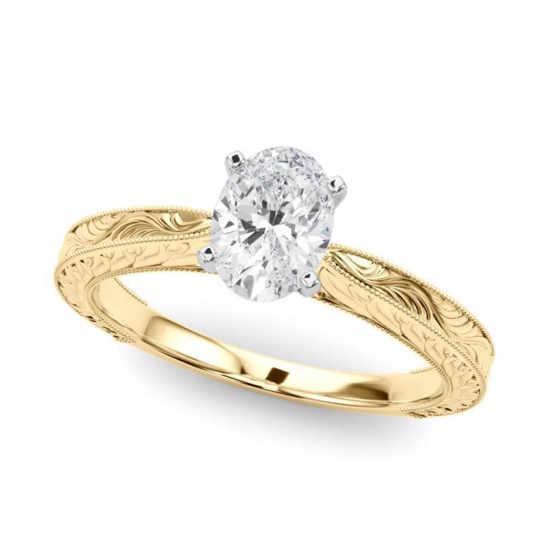 GIA 2.01ct Anillo de Diamantes Clásico Ovalado Solitario Grabado Antiguo de Oro Amarillo Corte oval en venta