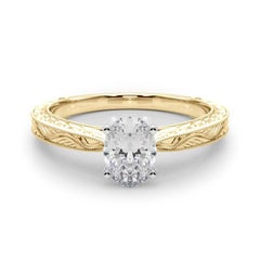 GIA 2.01ct Oval Classic Solitaire Antique Gravé Bague diamant en or jaune