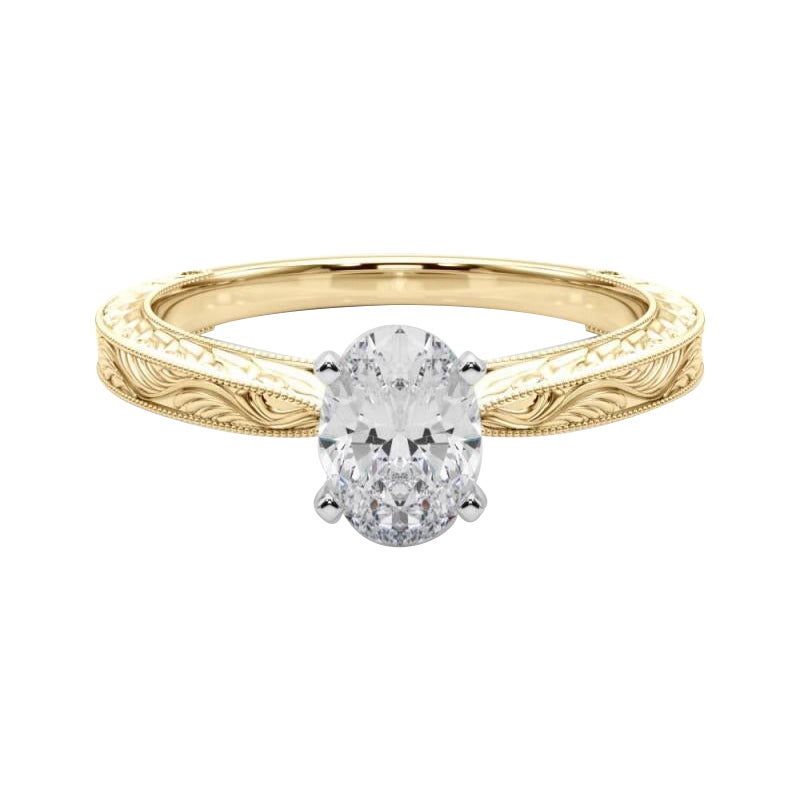 GIA 2.01ct Oval Classic Solitaire Antique Engraved Yellow Gold Diamond Ring