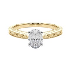 GIA 2.01ct Oval Classic Solitaire Antique Engraved Yellow Gold Diamond Ring