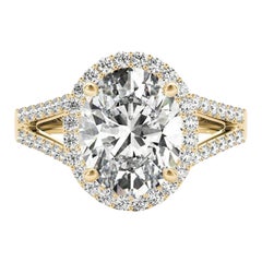 GIA 2.01ct Oval Halo Openwork Basket Cathedral 18K Yellow Gold Diamond Ring