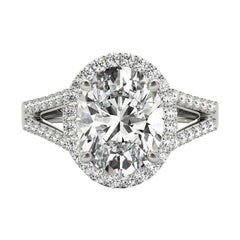 GIA 2.01ct Oval Halo Openwork Basket Cathedral  Diamond Ring