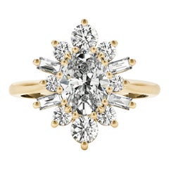 GIA 2.01ct Oval Icy Snowflake Flower Cluster 18K Gelbgold Diamantring
