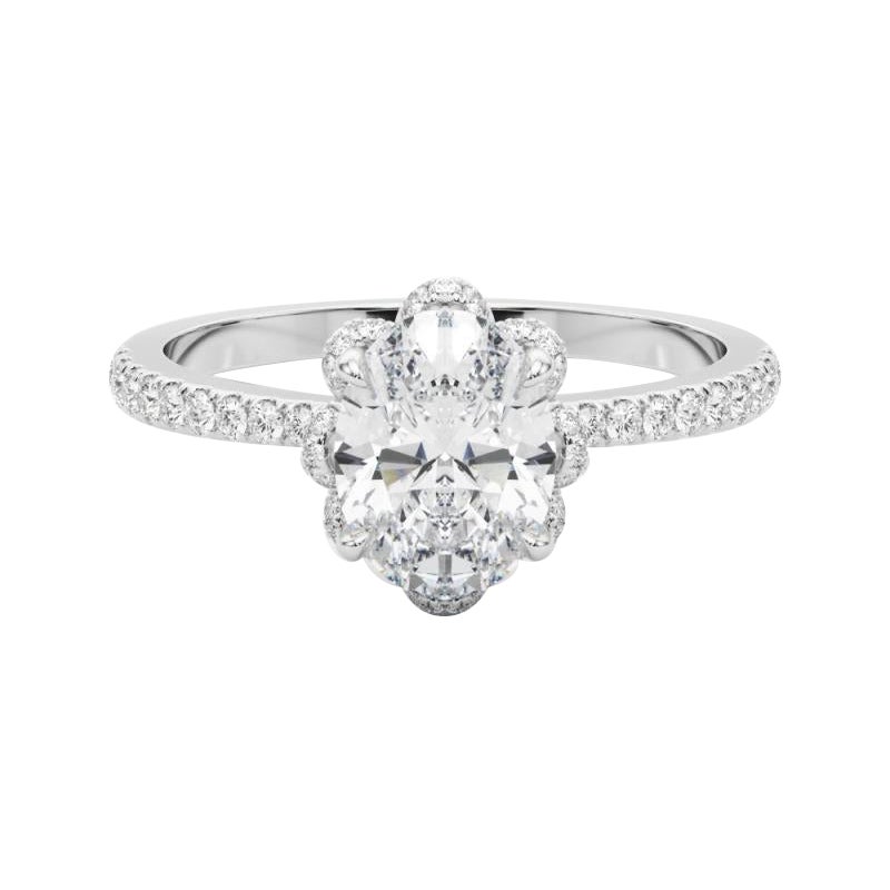 GIA 2.01ct Anello ovale di diamanti d
epoca con fiore multipetalo
