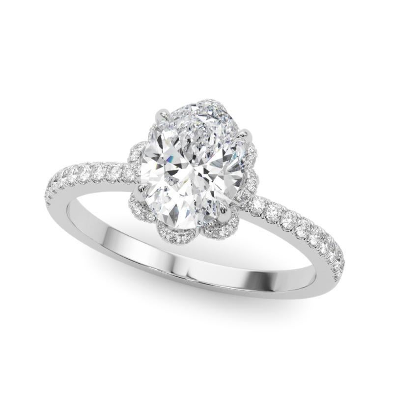 Taille ovale GIA 2.01ct Oval Multi-Petal Flower Bloom Vintage White Gold Diamond Ring en vente