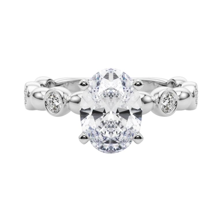 GIA 2.01ct Oval Side Stone Bezel Band Solitaire White Gold Diamond Ring