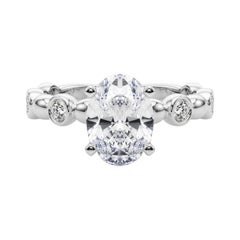 GIA 2.01ct Oval Side Stone Bezel Band Solitaire White Gold Diamond Ring