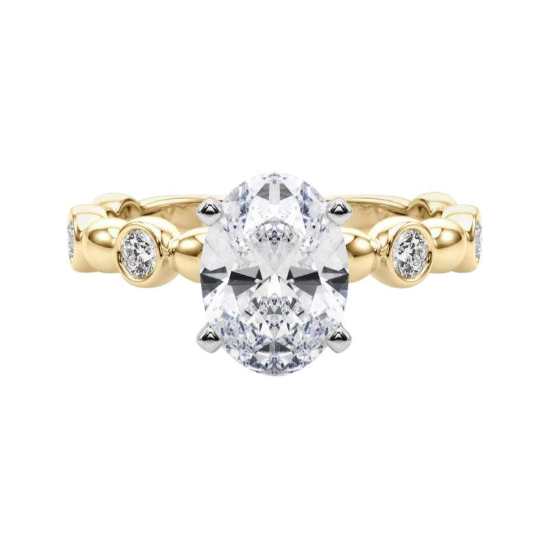 GIA 2.01ct Oval Side Stone Bezel Band Solitaire Yellow Gold Diamond Ring