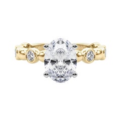 GIA 2.01ct Oval Side Stone Bezel Band Solitaire Yellow Gold Diamond Ring