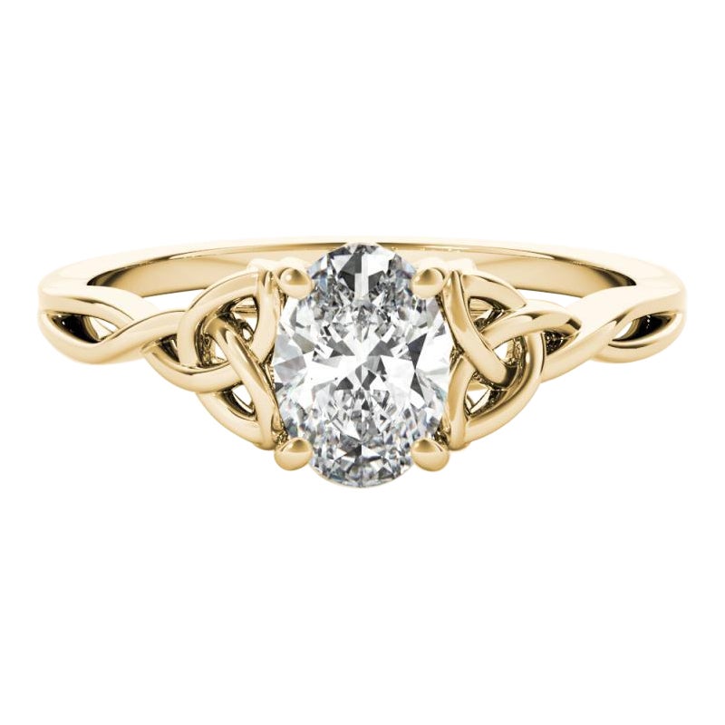 GIA 2.01ct Oval Solitaire Openwork Celtic Knot 18K Yellow Gold Diamond Ring