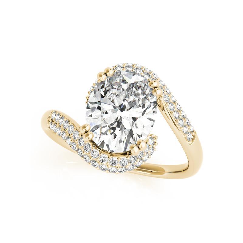 GIA Anillo de diamantes de oro amarillo de 18 quilates con solitario oval de 2,01 ct y mango curvado con pavé Corte oval en venta