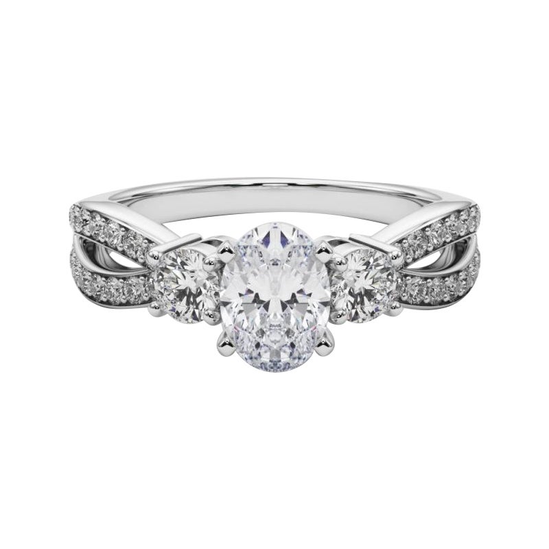 GIA 2.01ct Oval Three-Stone Split Shank Pave  Anello con diamante