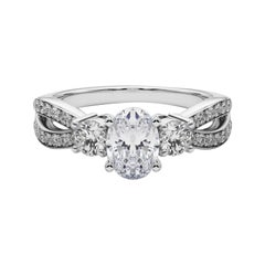 GIA 2.01ct Oval Three-Stone Split Shank Pave  Diamond Ring