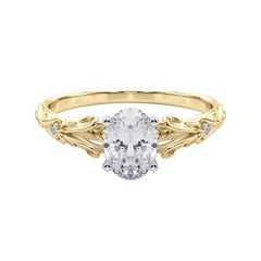 GIA 2,01ct Oval Vintage 3-Stone Heart & Vine Anello con diamanti in oro giallo 18K