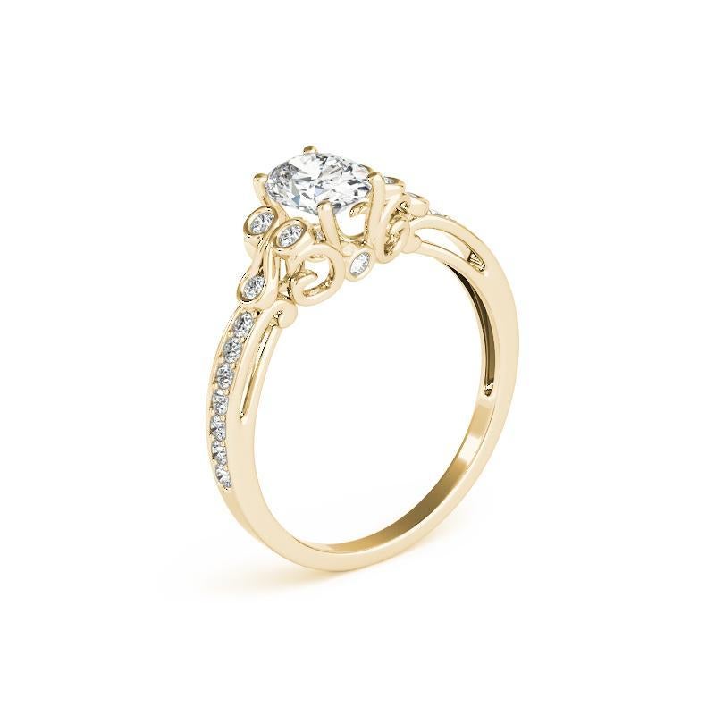 GIA 2.01ct Oval Vintage Bezel Openwork Cathedral Yellow Gold Diamond Ring In New Condition For Sale In New York, NY