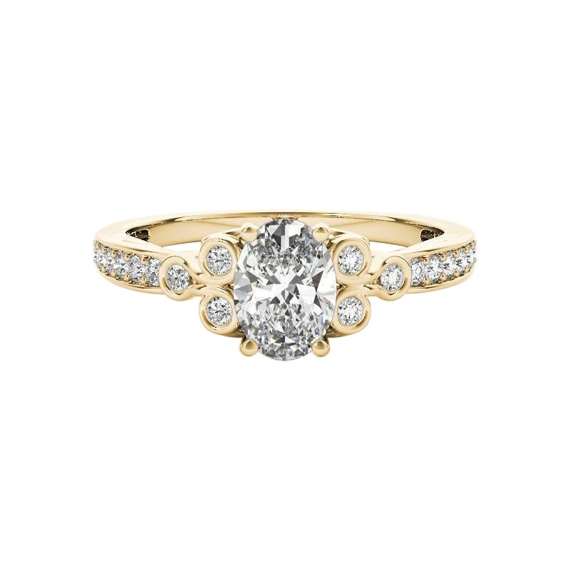 GIA 2.01ct Oval Vintage Bezel Openwork Cathedral Yellow Gold Diamond Ring For Sale