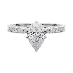 GIA 2.01ct Pear Classic Solitaire Antique Gravé Bague Diamant