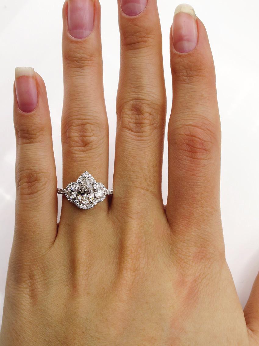 GIA 2.01 Carat Pear Shaped Diamond Three-Stone Wedding White Gold Ring 3
