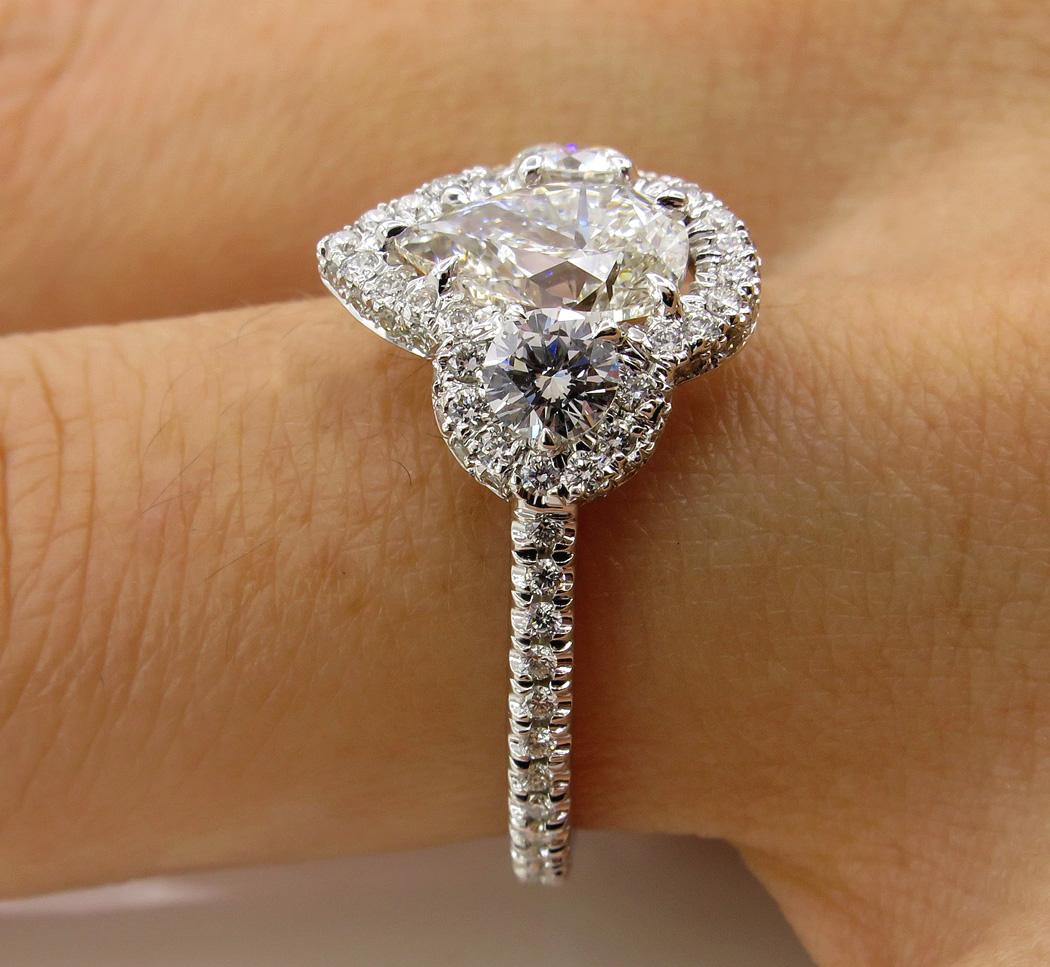 GIA 2.01 Carat Pear Shaped Diamond Three-Stone Wedding White Gold Ring 4