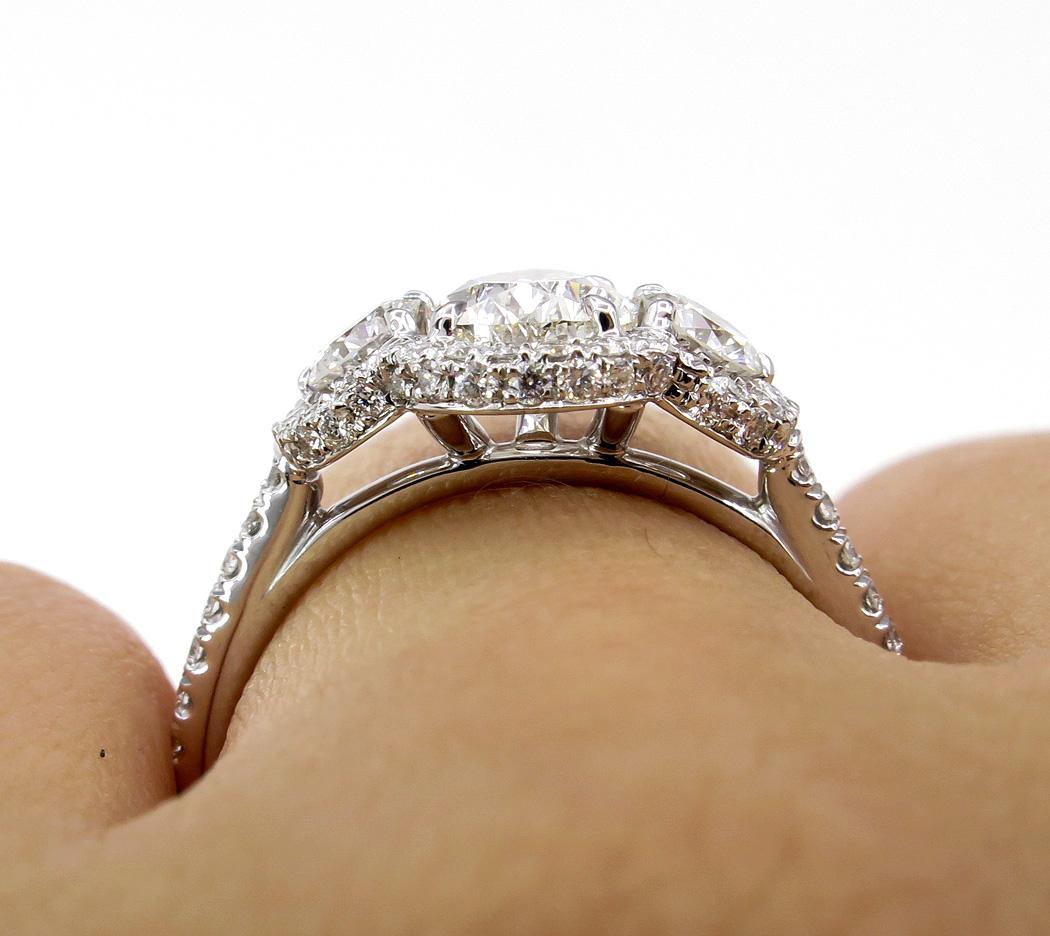 GIA 2.01 Carat Pear Shaped Diamond Three-Stone Wedding White Gold Ring 5