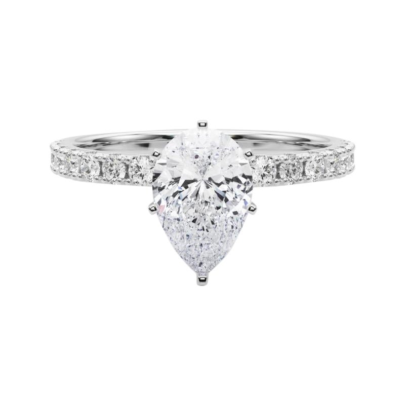 GIA 2,01ct Pear Solitaire with Half Eternity Anello di diamanti in oro bianco 18K