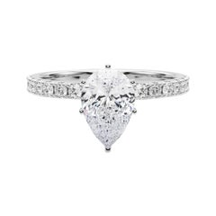 GIA 2,01 ct Solitario de pera con media eternidad Anillo de diamantes de oro blanco de 18 quilates