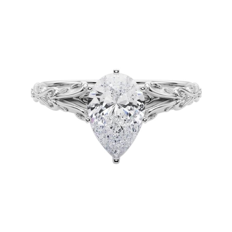GIA 2,01ct Pear Vintage 3-Stone Heart & Vine  Anello con diamante