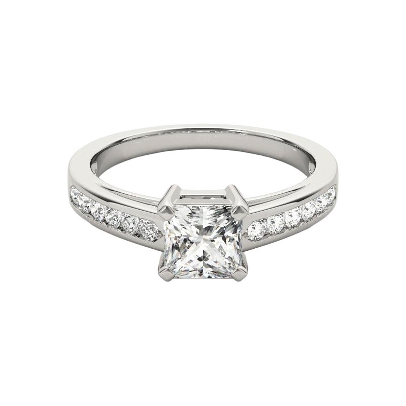 GIA 2.01ct Princess Single Row Channel Set Cathedral White Gold Diamond Ring (Bague en or blanc cathédrale avec diamant)