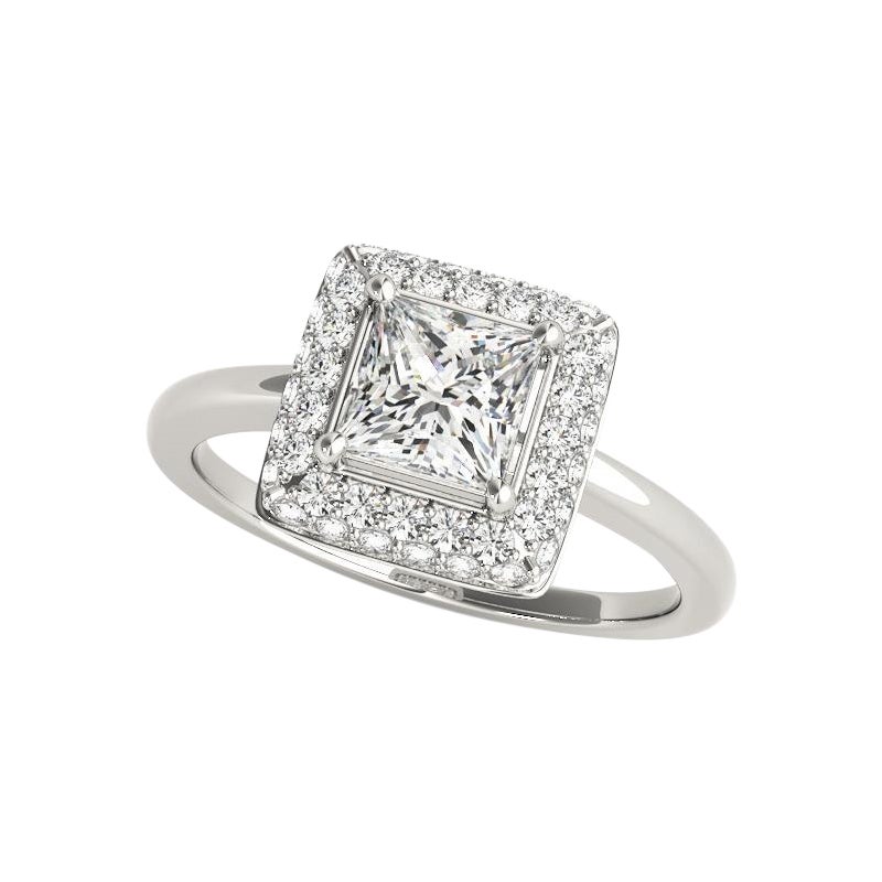 GIA 2,01ct Principessa Solitario Doppio Quadrato Halo Anello con diamanti in oro bianco 18K
