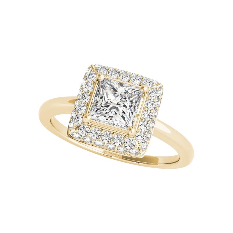 GIA 2,01ct Principessa Solitario Doppio Quadrato Halo Anello in oro giallo 18K con diamanti