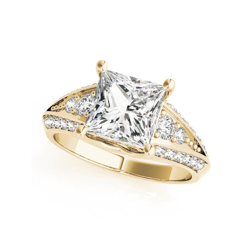 GIA 2.01ct Prinzessin Solitär Multi-Row Beveled Shank Gelbgold Diamantring (Carréschliff) im Angebot